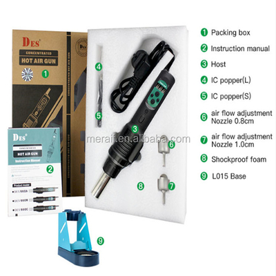 Portable handheld hot air gun soldering station, rotating wind high temperature hot air desoldering iron kit