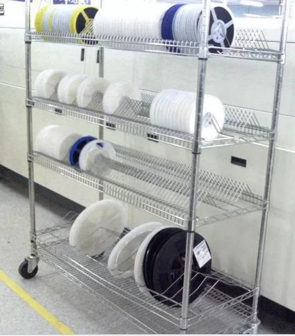 Factpry wholesale Carbon Steel SMT ESD SMD PCB Reel Storage Shelving Rack Trolley Cart